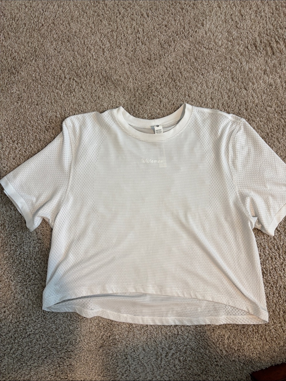 lululemon athletica White Mesh Short Sleeve Crop Tee